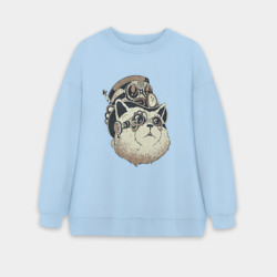Женский свитшот oversize без начеса хлопок Steampunk кот
