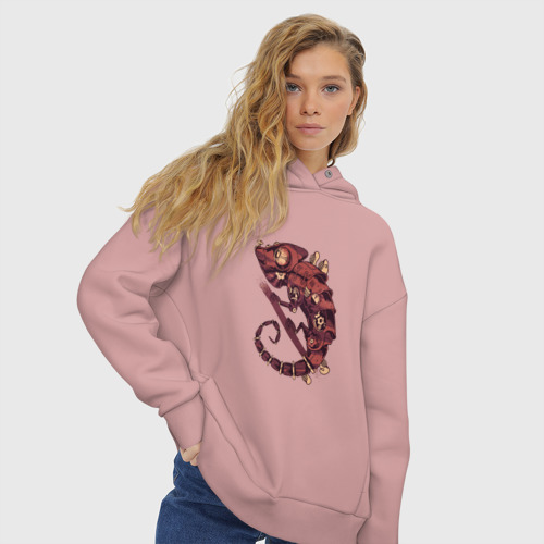 Женское худи Oversize хлопок Steampunk хамелеон, цвет пыльно-розовый - фото 4