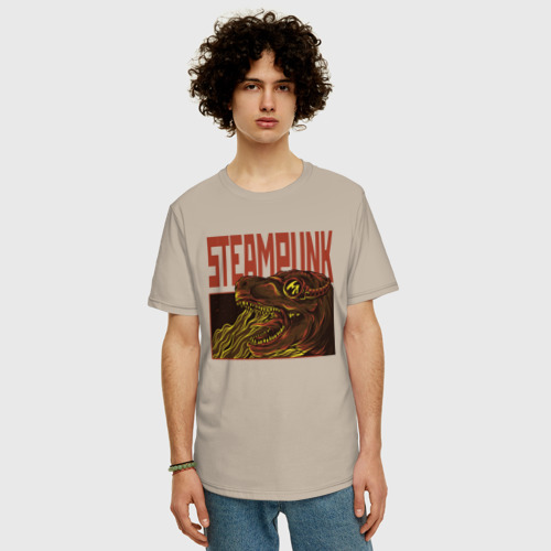 Мужская футболка хлопок Oversize Steampunk T-Rex, цвет миндальный - фото 3