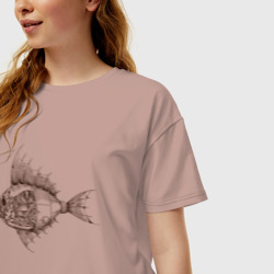 Женская футболка хлопок Oversize Стимпанк Рыба Steampunk Fish - фото 2
