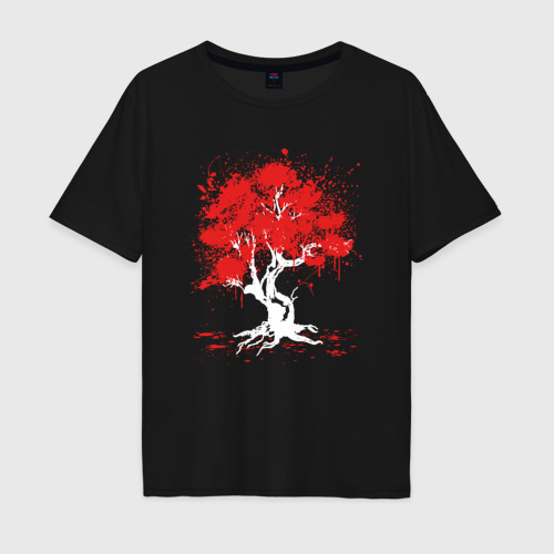 Мужская футболка хлопок Oversize Сакура Sakura вишня, цвет черный