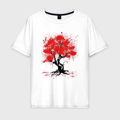 Мужская футболка оверсайз из хлопка с принтом Сакура Sakura вишня, вид спереди №1