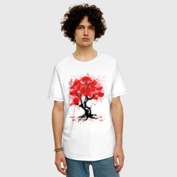 Мужская футболка хлопок Oversize Сакура Sakura вишня - фото 2