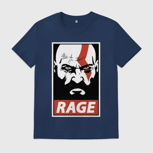 Мужская футболка хлопок с принтом Rage Kratos, вид спереди #2