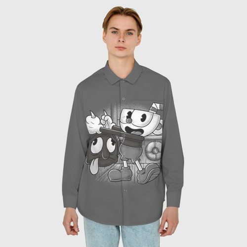 Мужская рубашка oversize 3D Cuphead, цвет белый - фото 3