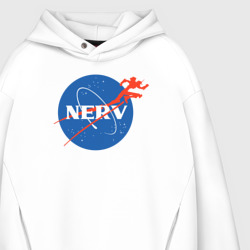 Худи с принтом Nerv NASA для мужчины, вид на модели спереди №3. Цвет основы: белый