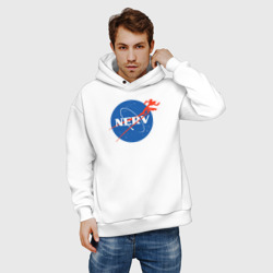 Худи с принтом Nerv NASA для мужчины, вид на модели спереди №2. Цвет основы: белый