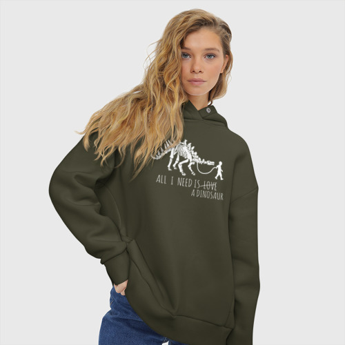 Женское худи Oversize хлопок All a Need is dinosaur, цвет хаки - фото 4