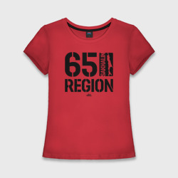 Женская футболка хлопок Slim Регион 65. Сахалин