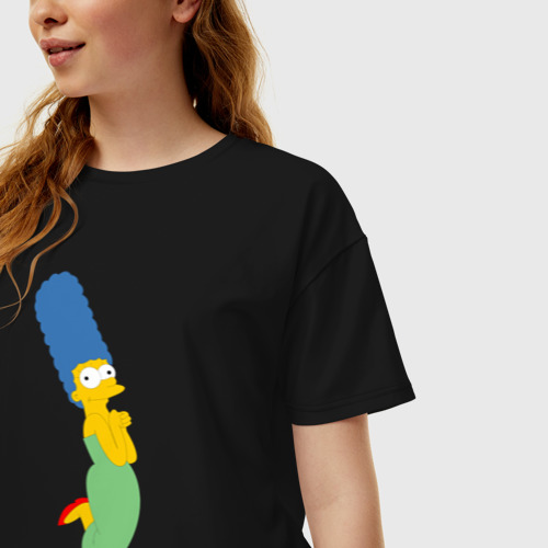 Женская футболка хлопок Oversize Мардж Симпсон, цвет черный - фото 3