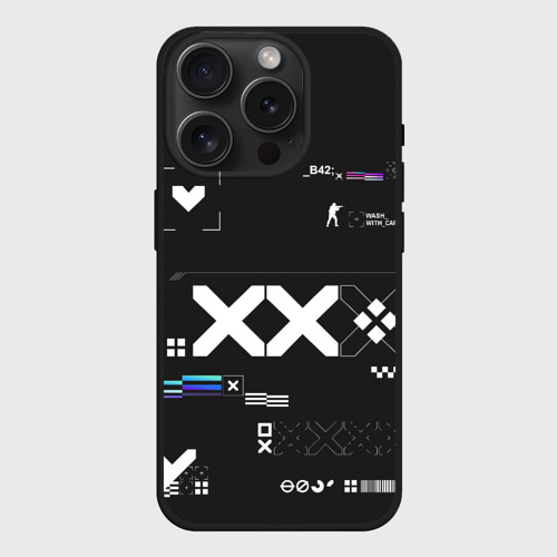 Чехол силиконовый для Apple iPhone 15 Pro матовый Printstream style Поток информации Белизна 0.5,Чернота 1,Перламутр 1, цвет черный