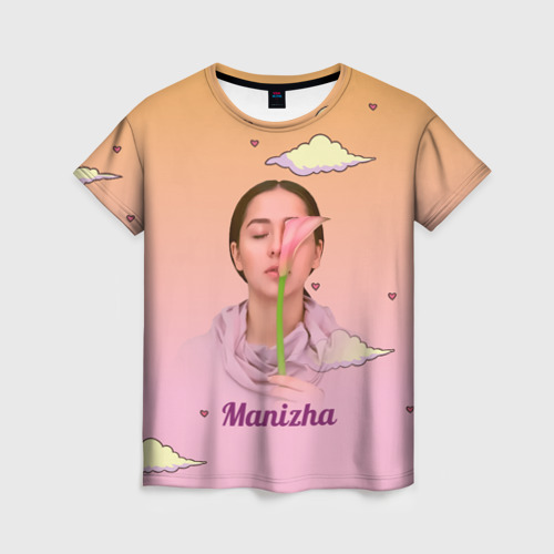 Женская футболка с принтом Манижа с цветком, вид спереди №1