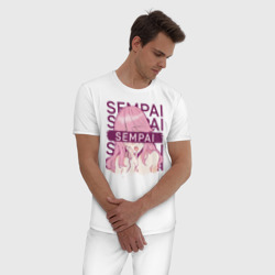 Пижама с принтом Sempai Ellen для мужчины, вид на модели спереди №2. Цвет основы: белый