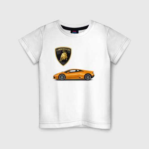 Детская футболка из хлопка с принтом Lamborghini, вид спереди №1