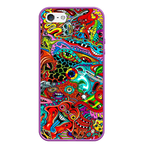 Чехол для iPhone 5/5S матовый Яркая абстракция bright abstraction, цвет фиолетовый