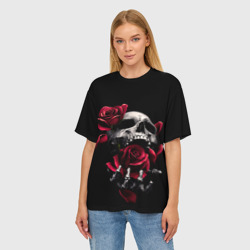 Женская футболка oversize 3D Череп и розы - фото 2