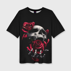Женская футболка oversize 3D Череп и розы