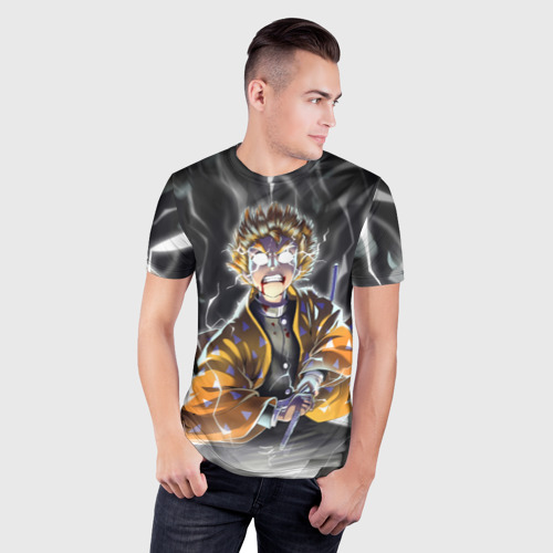 Мужская футболка 3D Slim с принтом ЗЕНИЦУ | ZENITSU | KNY, фото на моделе #1