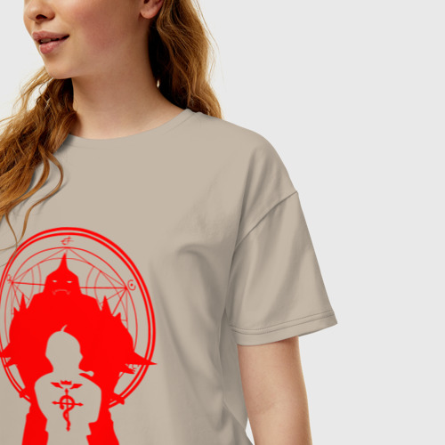 Женская футболка хлопок Oversize Стальной алхимик, цвет миндальный - фото 3