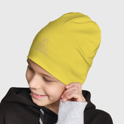 Шапка с принтом Sakhalin для ребенка, вид на модели спереди №3. Цвет основы: желтый