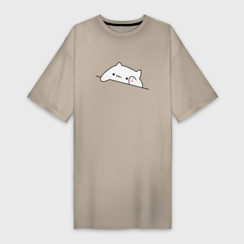 Платье-футболка хлопок Bongo Cat, цвет миндальный