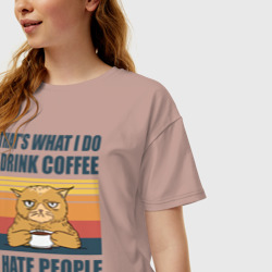Женская футболка хлопок Oversize Coffee cat - фото 2