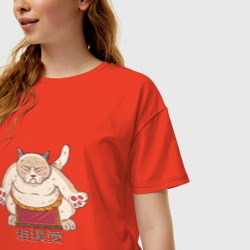 Женская футболка хлопок Oversize Толстый Кот Сумо - фото 2