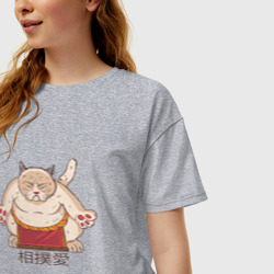 Женская футболка хлопок Oversize Толстый Кот Сумо - фото 2