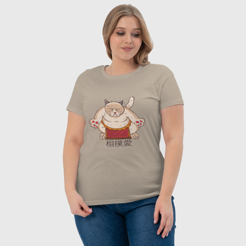 Женская футболка хлопок с принтом Толстый Кот Сумо, фото #4