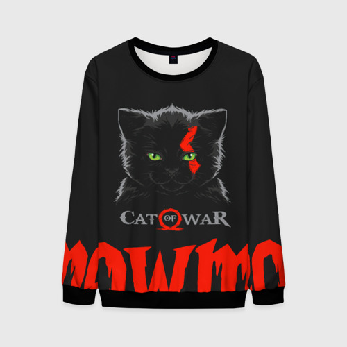 Мужской свитшот 3D Cat of war, цвет черный