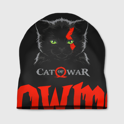 Шапка с принтом Cat of war, вид спереди №1