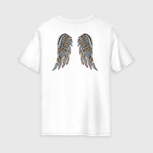 Женская футболка из хлопка оверсайз с принтом Крылья ангела на спине, вид сзади №1