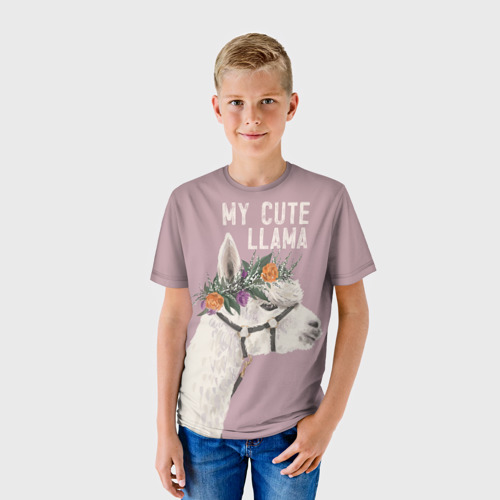 Детская футболка 3D с принтом My cute llama, фото на моделе #1
