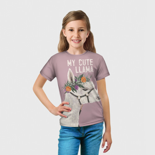Детская футболка 3D с принтом My cute llama, вид сбоку #3