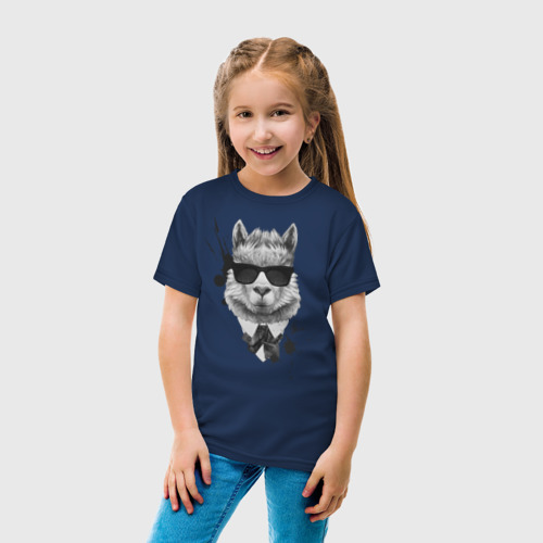 Детская футболка хлопок с принтом Лам в черных очках, вид сбоку #3