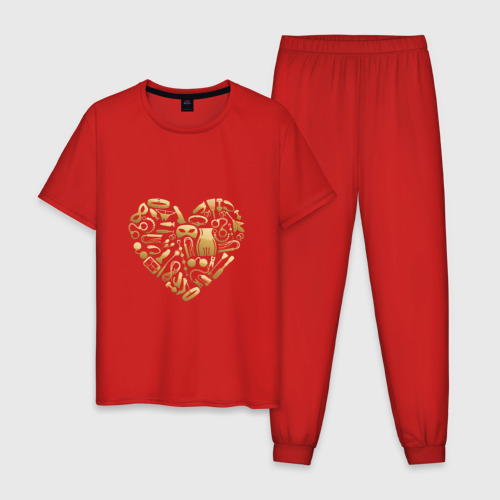 Мужская пижама хлопок БДСМ BDSM сердце, цвет красный