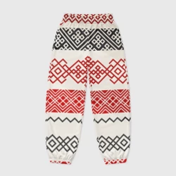 Женские джоггеры оверсайз 3D Славянский узор красно-черный