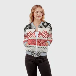 Женский бомбер 3D Славянский узор красно-черный - фото 2