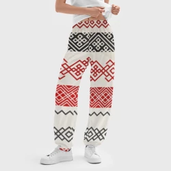 Женские джоггеры оверсайз 3D Славянский узор красно-черный - фото 2
