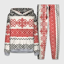 Женский костюм с толстовкой 3D Славянский узор красно-черный