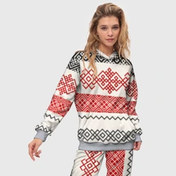 Женский костюм с толстовкой 3D Славянский узор красно-черный - фото 2