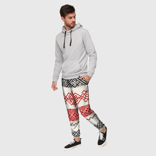 Мужские брюки 3D Славянский узор красно-черный, цвет 3D печать - фото 3