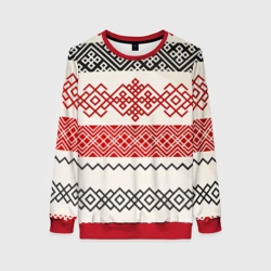Женский свитшот 3D Славянский узор красно-черный