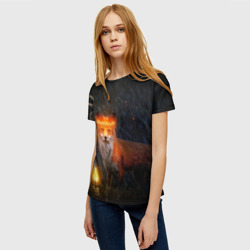 Женская футболка 3D Лиса с огненной короной  - фото 2