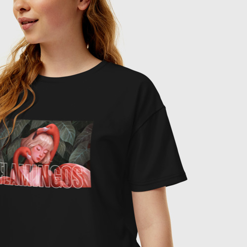 Женская футболка хлопок Oversize flamingos, цвет черный - фото 3