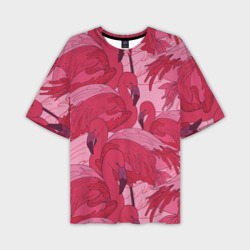 Мужская футболка oversize 3D Розовые фламинго