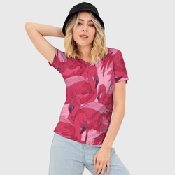 Женская футболка 3D Slim розовые фламинго  - фото 2