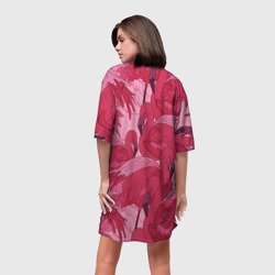 Платье с принтом Розовые фламинго для женщины, вид на модели сзади №2. Цвет основы: белый
