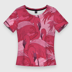 Женская футболка 3D Slim Розовые фламинго