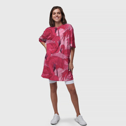 Платье с принтом Розовые фламинго для женщины, вид на модели спереди №3. Цвет основы: белый